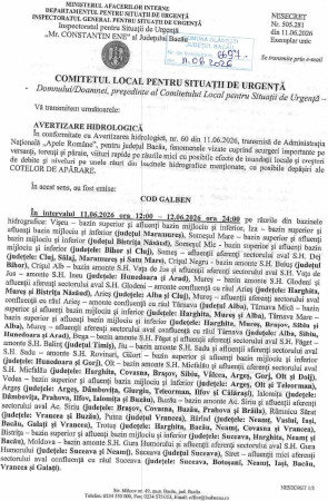 AVERTIZARE HIDROLOGICA COD GALBEN